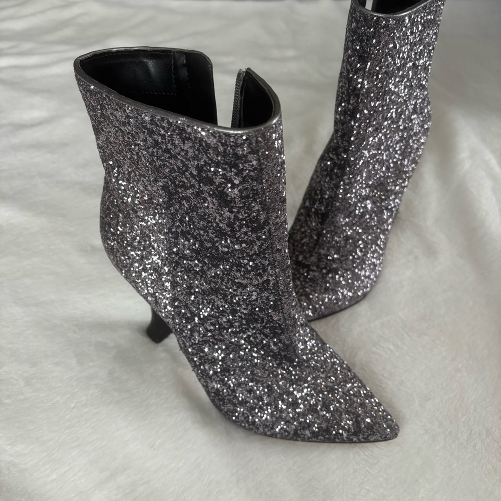 Marc Fisher Glittering Silver Heeled Boots Size 8.5